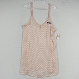 Betsey Johnson Womens Small Chemise Nightgown Mrs. Embroidery V-Neck Pink Hearts